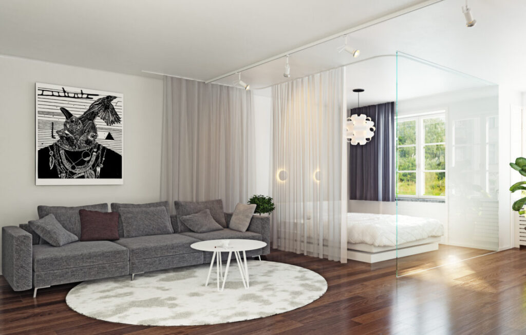 DIY Basement Room Divider Ideas - Curtain Fabric Room Divider