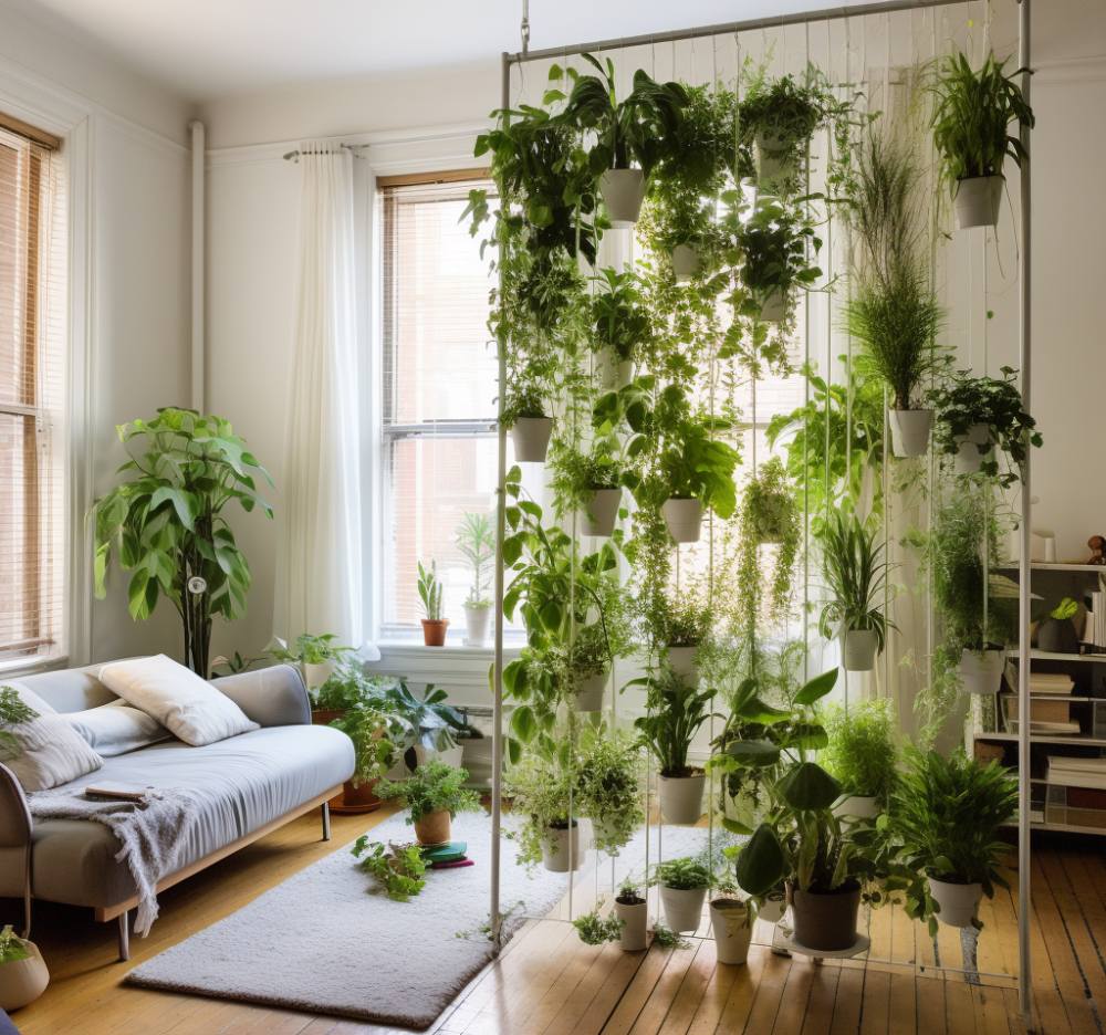 DIY Basement Room Divider Ideas - Hanging Plants