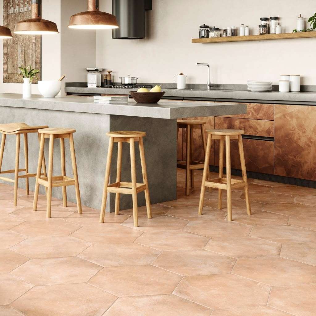 Hexagonal Tiles for a Modern Spin terracotta floor tile