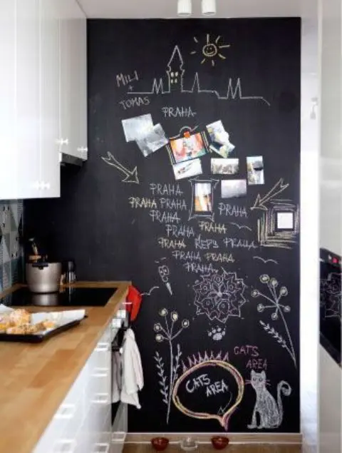Small Kitchen Ideas on a Budget Black chalkboard wall with handwritten notes