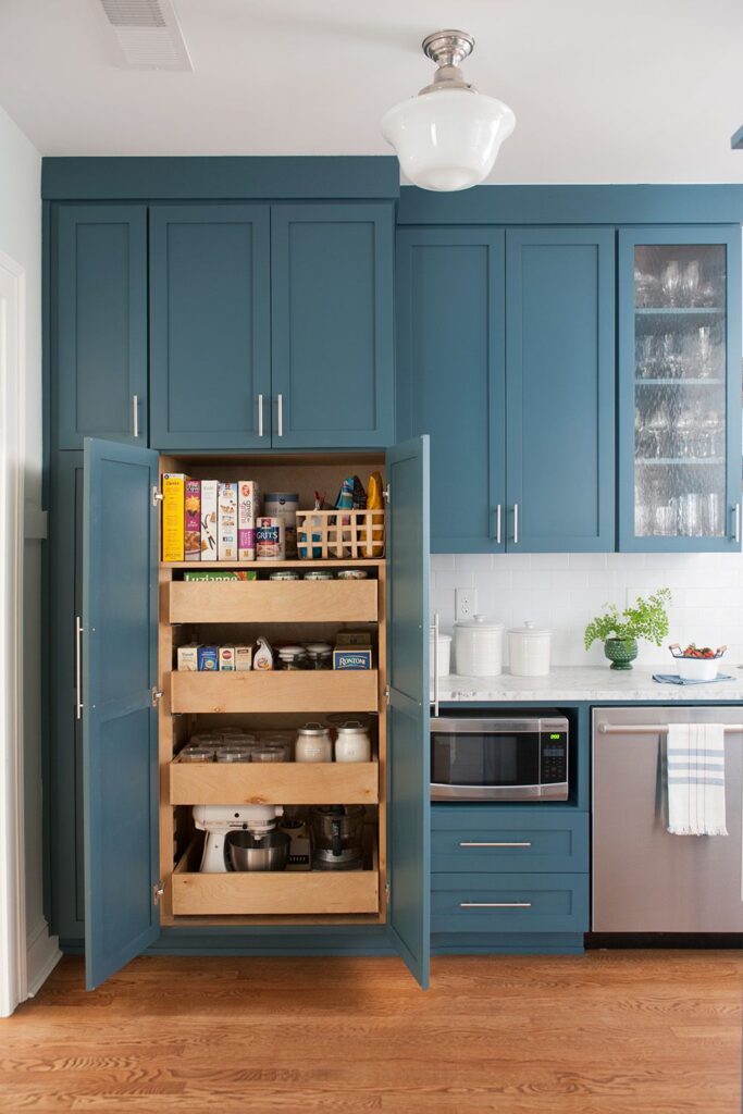 small kitchen ideas on a budget Repurpose a Bookshelf as Pantry Storage