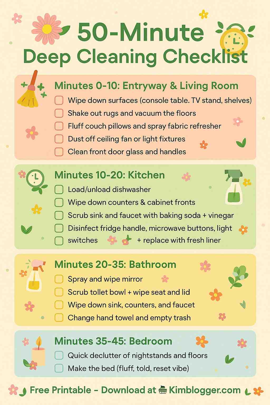 50-Minute Deep Cleaning Checklist for Busy Women